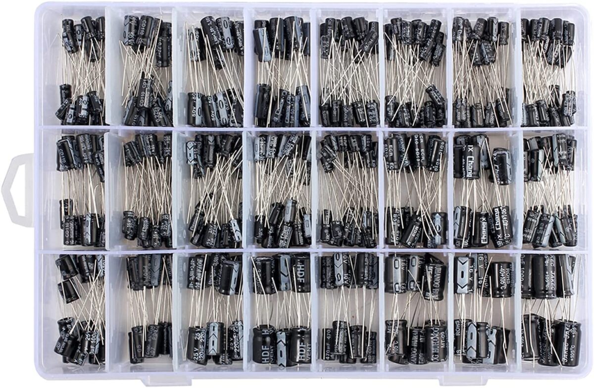 Pepisky 500pcs 24 Values Aluminum Electrolytic Capacitor Assorted Kit 10V 16V 25V 50V Metal Electrolytic Capacitors Range 0.1uF?1000uF with Plastic Case