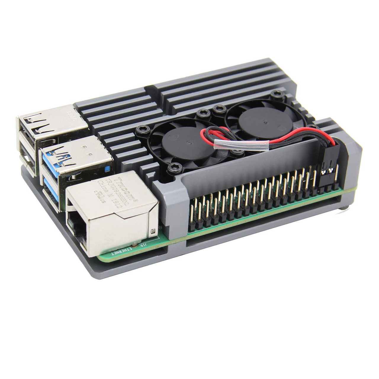 Raspberry Pi 4 Model B Aluminum Case with Dual Cooling Fan Metal Shell Grey Box for RPI 4B Grey 123456