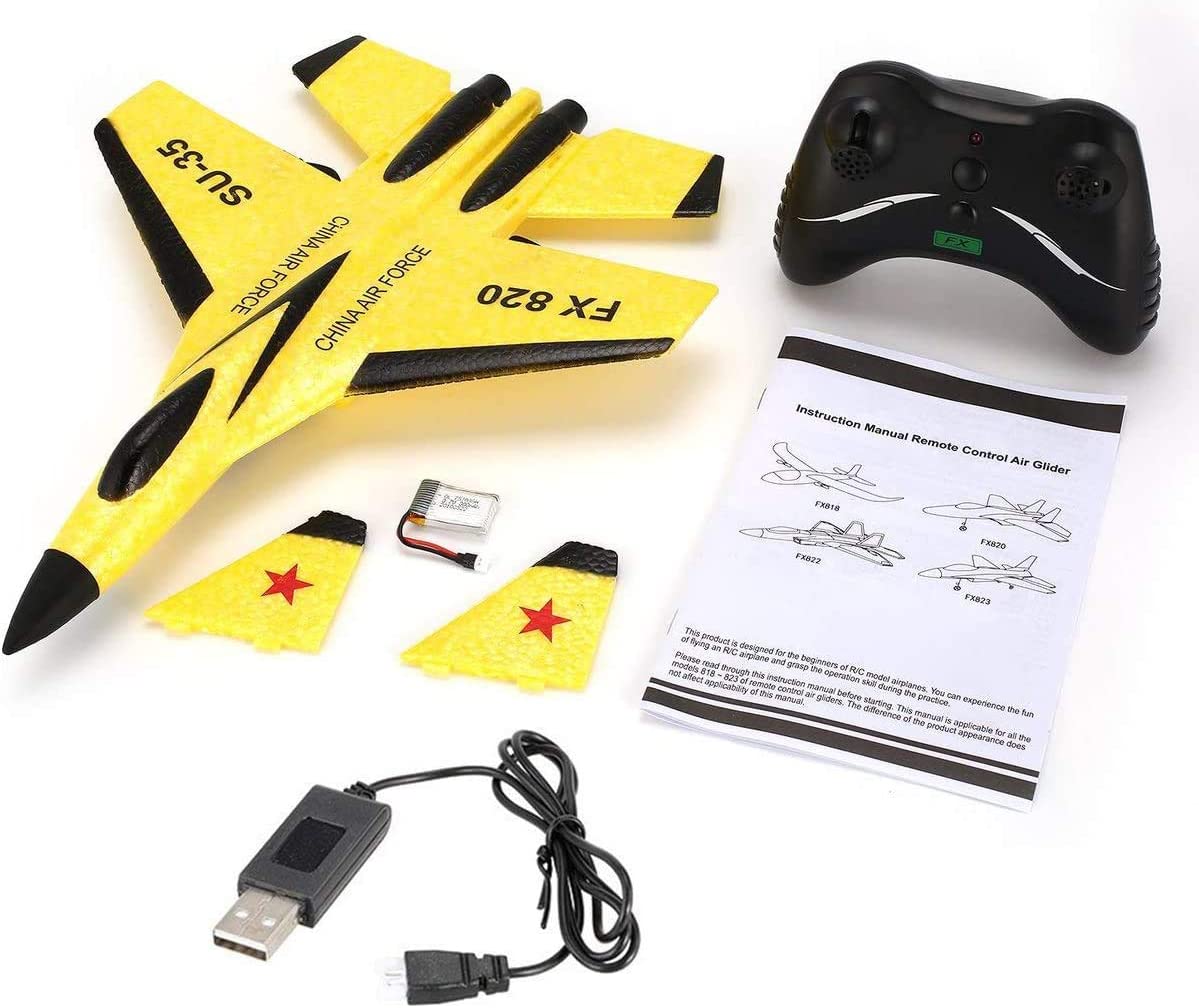 SU-35 RC RC Plane Drone with 2.4GHZ 2CH, Remote Channel Remote Control Airplane, Control Flying Paper Aircraft Toys Indoors & Outdoors Easy to Fly Best Gift for Adults and Children,Yellow