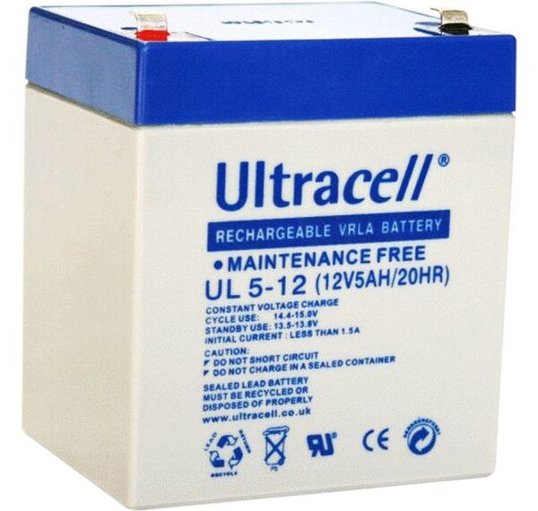 Ultracell UL5-12 - Rechargeable Battery, Lead-Acid, 12 V, 5 Ah, Blade Terminal, 4.8/6.3 mm