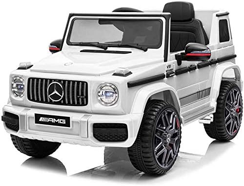 AMG G63 12V Ride On Car with Remote Control for Kids Suspension System Openable Doors LED Lights MP3 Player New Version White