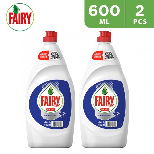 Fairy Plus Original Dishwashing Liquid Soap With Alternative Power To Bleach, 2 X 600 Ml