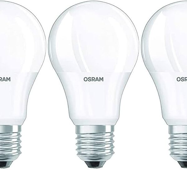 Osram LED Lamp/E27 Base/Warm White (2700 K)/Replaces 60 W Incandescent Bulbs/8.50 W/Frosted/LED Base Classic A (Pack of 3)