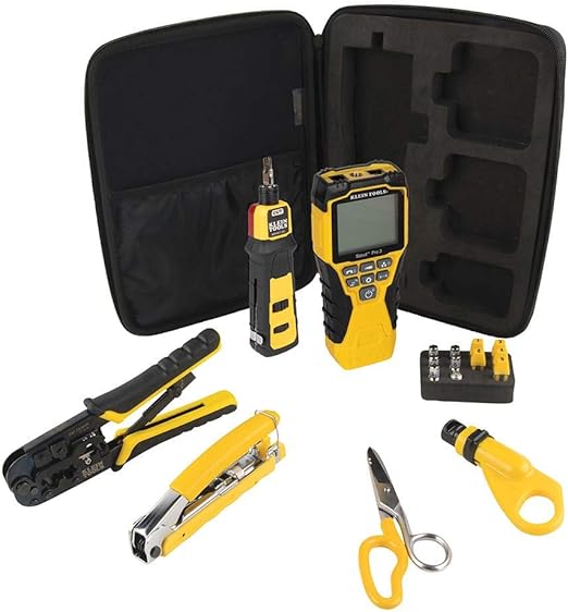 Klein Tools VDV001819 Tool Set, Cable Installation Test Set with Crimpers, Scout Pro 3 Cable Tester, Snips, Punchdown Tool, Case, 6-Piece