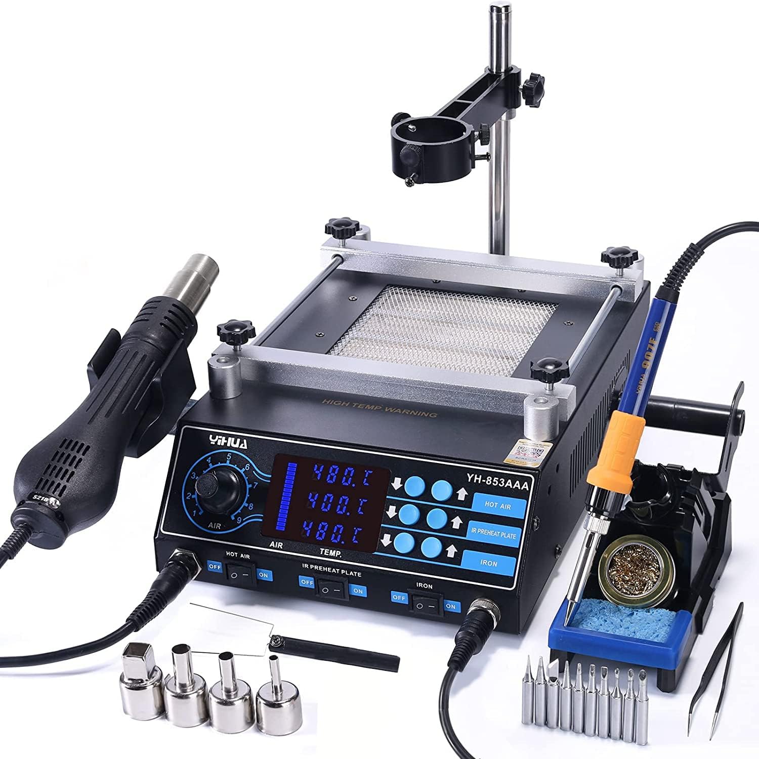 A 853AAA 220V 3 In 1 Preheating
 Station Infrared BGA Rework Soldering
 Station Hot Air Gun 60W Tin Soldering
 Iron